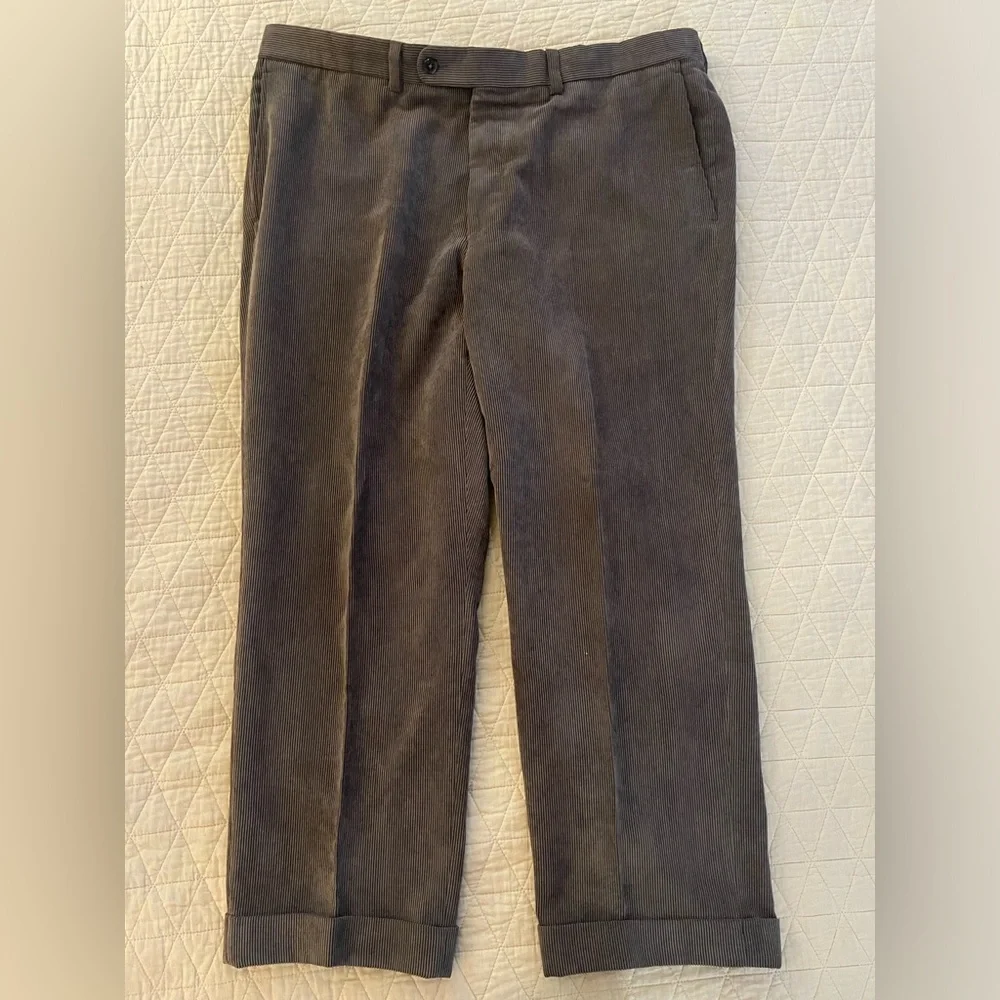 Saks Fifth Avenue Flat Front & Cuffed Corduroy Pant in Gray Size‎ 38 $145